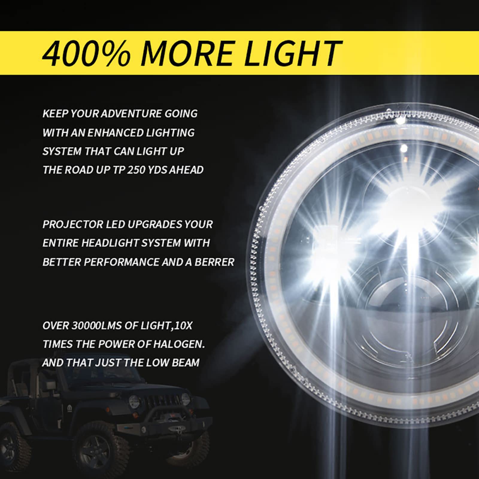 Amazon | VISVIC 7インチLEDヘッドライトラウンドホワイトエンジェル